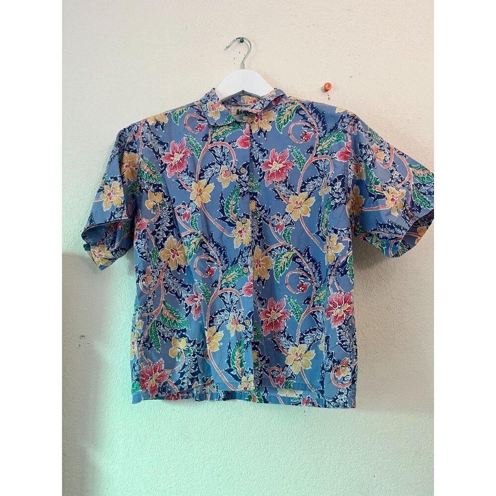 Vintage REI Women Short Sleeve Button-Up Floral Hawaiian Shirt Large Tropical